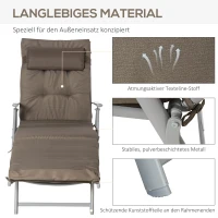 Outsunny Sonnenliege Strandliege Gartenliege klappbar verstellbar mit Kissen Garten Metall Stoff Braun+Silber 137 x 63,5 x 100,5 cm(m-7)