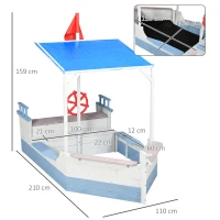 Outsunny Wooden Kids Sandpit, Children Sandbox w/ UV Protection Canopy, for Ages 3-8 Years - Blue(m-3)