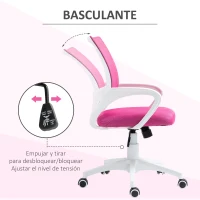 HOMCOM Silla de Escritorio de Malla Giratoria con Altura Ajustable Función de Basculante y Reposabrazos Carga 120 kg Rosa(m-5)