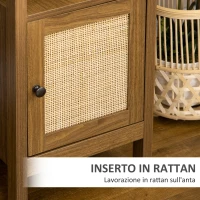 HOMCOM Scrivania in Legno con Ripiano e Armadietto con Anta in Rattan Stile Boho, 110x48x76cm, Noce(m-5)