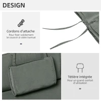 Outsunny Coussin bain de soleil coussin chaise longue matelas transat déhoussable avec zippé, tétière, cordons d'attache, MATELAS UNIQUEMENT, 198 x 53 x 5 cm, gris(m-5)