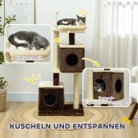 PawHut Katzenbaum, teilbarer Katzenturm mit Kratzpfosten, Sprungplattformen, für den Indoor-Bereich, Dunkelbraun+Weiß(m-5)