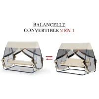 Outsunny Balancelle de Jardin Convertible 3 Places Grand Confort : Matelas Assise Dossier, moustiquaire intégrale zippée avec Toit, Pochette Rangement métal époxy Polyester Beige(m-7)