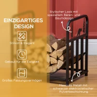 Outsunny Brennholzgestell, Baum- und Bärenszene, Metallstruktur, erhöhte Bodenplatte, 42x33,5x43 cm, Schwarz(m-4)