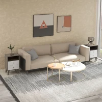 HOMCOM Industrial-Scandinavian Mix Bedside Table, with Drawers and Shelf(m-10)