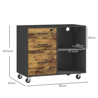 HOMCOM Mobile per Stampante con 3 Cassetti, 2 Ripiani Aperti e Foro Passacavi, in MDF, 80x40x65.5 cm, Marrone e Nero(m-3)