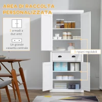 HOMCOM Mobile Cucina con Armadietto Superiore e Inferiore e Cassetto Centrale in Legno, 76x40.5x184 cm, Bianco(m-4)