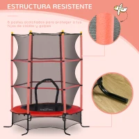 HOMCOM Trampolín para Niños de +3 Años Ø163 cm con Red de Seguridad y Marco de Acero Carga 50 kg para Interior y Exterior Rojo(m-5)