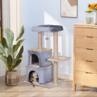 PawHut Cat Tree for Indoor Cats Scratching Posts with 2 Houses, Bed, Ball Toy, Kitten Activity Centre, 60 x 40 x 92 cm, Grey(m-2)