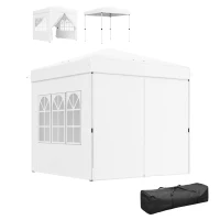 Outsunny Carpa Plegable Pop-up 2,5x2,5 m con 4 Paredes Laterales Anti-UV Altura Ajustable y Bolsa de Transporte Blanco(m-10)