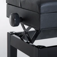 HOMCOM Sgabello per Pianoforte Trapuntato con Vano Contenitore, in Legno e Pelle PU, 54.5x33x48-58 cm, Nero(m-7)