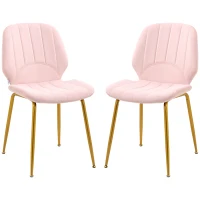 HOMCOM Velvet Dining Chairs Set of 2, 2 Piece Dining Room Chairs with Backrest, Padded Seat and Steel Legs, Pink(m-11)