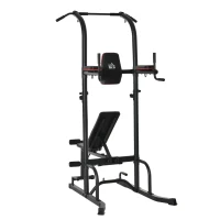 HOMCOM Kraftstation mit Klimmzugstange multifunktionale Dip-Station Trainings-Gerät für Zuhause Fitness Stahl Schwarz 187 x 110 x 220 cm(m-10)
