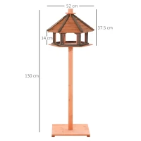 PawHut 130cm Wooden Bird Table, Feeding Station with Roof for Outdoor, Brown(m-3)