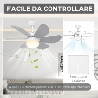 HOMCOM Ventilatore a Soffitto con Luce LED e Interruttore a Catena, in MDF e Acrilico, Ø76x41.5 cm, Grigio e Bianco(m-8)