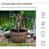 Outsunny Fontaine de Jardin tonneau Pompe à Eau Submersible Incluse Ø 27 x 37H cm Bois de pin Marron(m-5)