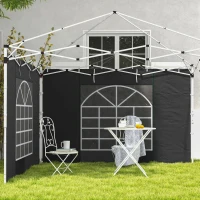 Outsunny Seitenwände für 3 x 3/ 3 x 6 m Pavillon, Seitenplanen mit Fenster, Tür, Ersatzwände für Partyzelt, Oxfordstoff, Schwarz(m-8)