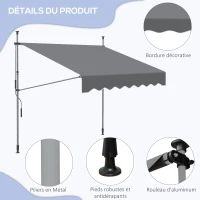 Outsunny Store banne manuel rétractable inclinaison réglable installation rapide  sans trous à percer 2 x 1,5 x 3,1 m(m-7)