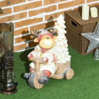 HOMCOM Weihnachtsdeko, Rentier mit Weihnachtsbaum, warme LED-Beleuchtung, Batteriebetrieb, In- und Outdoor, 44 cm(m-8)