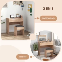 HOMCOM Tocador de Maquillaje con Taburete Mesa de Maquillaje con Espejo Tapa Abatible y Cajas 80x40x79 cm y 40x30x40 cm(m-4)