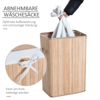 HOMCOM Wäschekorb schmal mit Deckel 72L Wäschesammler mit Griff, herausnehmbarer Wäschesack, Wäschebox für Waschküche Schlafzimmer Badezimmer Natur(m-5)
