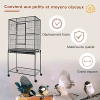 PawHut Cage à Oiseaux Portable avec 4 Mangeoires et 4 Perchoirs Pratique 77 x 47 x 163 cm Noir et Gris(m-7)
