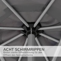 Outsunny 2,7 m Sonnenschirm Terrassenschirm Marktschirm 8 Rippen Gartenschirm mit Sonnenschutz Aluminum Polyester Dunkelgrau(m-6)