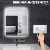 kleankin LED-Badezimmerspiegel, Antibeschlag, Touch-Schalter, Hintergrundbeleuchtung, 70 x 50 cm, Weiß(m-4)