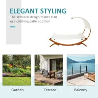 Outsunny Hammock Chaise Day Bed with Canopy Wooden Double Sun Lounger - Cream(m-7)