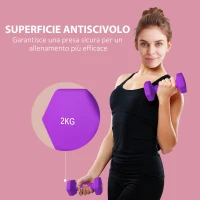 SPORTNOW Set 2 Manubri 2x2 kg Esagonali e Antiscivolo per Casa e Palestra, in Metallo e Plastica, 16x7.5x7.5 cm, Viola(m-6)