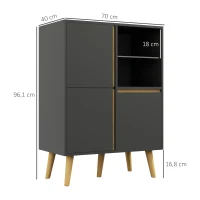 HOMCOM Meuble de rangement design modene avec étagères réglables et pieds en bois massif 70 x 40 x 96,1 cm gris foncé(m-3)