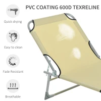 Outsunny Reclining Sun Lounger Chair Folding Camping Bed with 4-Position Adjustable Backrest, for Travel Indoor Outdoor Office Fishing, Beige(m-5)