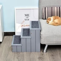 PawHut Escalier pour chien animaux rampe 3 marches revêtement tapis coffre interne rangement gris(m-7)