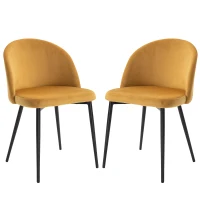 HOMCOM Lot de 2 chaises salle à manger chaise de cuisine scandinave chaise en velours rembourrée avec pieds effilés en métal, pour salon, salle à manger, jaune(m-1)