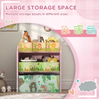 AIYAPLAY 3-Tier Kids Toy Storage Unit with 6 Removable Storage Boxes, for Playroom, Bedroom, Children's Room, Nursery, Pink(m-4)