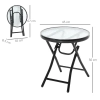 Outsunny Foldable Garden Table, Round Folding Table with Glass Tabletop and Safety Buckle for Patio, Garden, Outdoor, Indoor, Black(m-3)