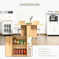 HOMCOM Klapptisch Esszimmertisch Beistelltisch mobiler Tisch klappbarer Küchentisch Schreibtisch Beistelltisch Ablagefläche mit Rollen Natur 140 x 80 x 74 cm(m-5)