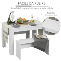 HOMCOM Set 3 Pezzi Tavolo con 2 Panche per Cucina, Bar o Sala da Pranzo Moderna, in Legno Bianco, 2 Posti, 110x70x75cm(m-5)