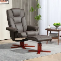HOMCOM Sillón Reclinable con Reposapiés Tapizado en PU y Estructura de Madera Carga 150 kg Butaca para Dormitorio Marrón(m-2)