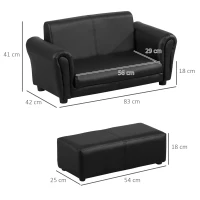 HOMCOM Kids Sofa Bed Kids Twin Sofa Toddler Chair 2 Seater Kids Twin Sofa Chair Boys Girls Couch w/ Footstool (Black)(m-3)