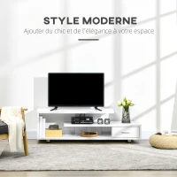 HOMCOM Meuble TV design contemporain 1 tiroir et 3 étagères pour télévision 45 pouces - dim. 135I x 35P x 41,7H cm - blanc(m-4)