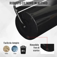 Outsunny Rullo da Giardino Φ32x50cm in Metallo Impermeabile Nero, Serbatoio Fino 38 Litri (Acqua o Sabbia)(m-6)