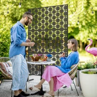 Outsunny Metal Decorative Privacy Screen Outdoor Divider, Black Grid(m-2)