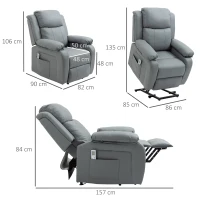 HOMCOM Riser and Recliner Chair with Massage, Heat, Power Lift Recliner Chair for Elderly with Remote Control, Extended Footrest, Dual Side Pockets, Overstuffed Electric Reclining Armchair, Grey(m-3)