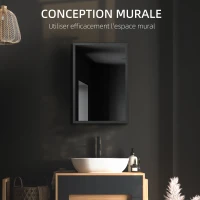 kleankin Armoire miroir de salle de bain armoire murale armoire à glace avec 1 porte et 2 étagères en acier 40 x 12 x 60 cm noir(m-7)