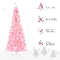 HOMCOM 6FT Tall Prelit Pencil Slim Artificial Christmas Tree with Realistic Branches, Warm White LED Lights and Tips, Xmas Decoration, Pink(m-4)