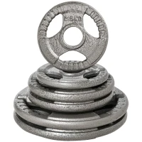 HOMCOM Juego de 6 Discos de Pesas de Acero Total de 35 kg 2x10 kg 2x5 kg 2x2,5 kg Discos Olímpicos con Orificio Central de Ø54 mm para Entrenamiento en Casa Gimnasio Plata(m-1)