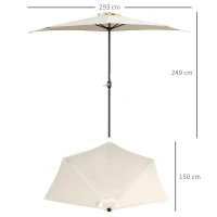 Outsunny 3(m) Half Parasol, Semi Round Umbrella with Metal Frame, Crank Handle for Balcony, Garden, Cream White(m-3)