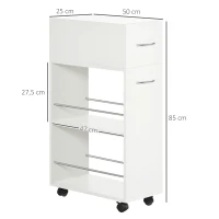 HOMCOM Chariot de cuisine avec 1 tiroir et 2 étagères ouvertes sur roulettes pour 25 x 50 x 85 cm Blanc(m-3)