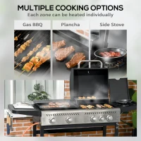 Outsunny 12kW Deluxe Duo Gas BBQ, with Grill, Plancha and Side Burner - Black(m-4)